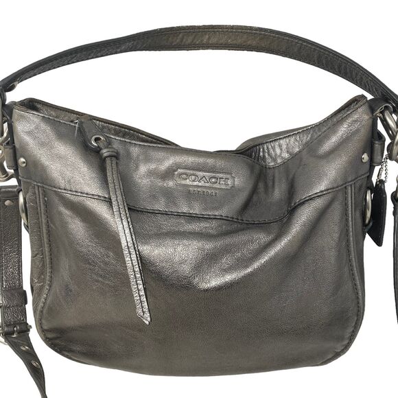 Coach EST 1941 Zoe Hobo Handbag Leather Pewter Silver 11x9x3.5 Metallic - Picture 13 of 14